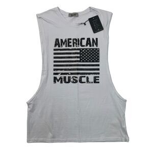 Reverb American Muscle Tank Top Mens Large White Sleeveless USA Flag Patriotic
